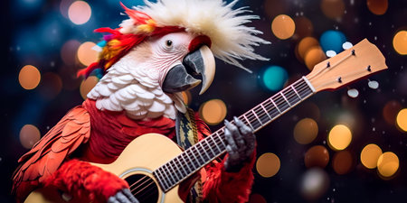 A parrot playing the guitar in a Snowman costume.の素材