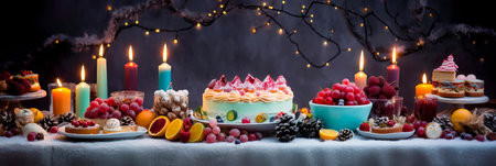 Merry Christmas party at home with Christmas decorations.の素材