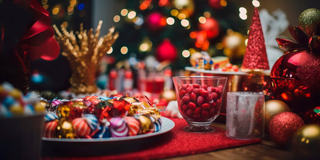 Merry Christmas party at home with Christmas decorations.の素材