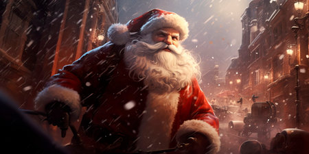Santa Claus making his way through a snowstorm to deliver presents.の素材