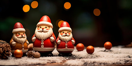 Wooden snowmen and Santa Clausphoto. Happy New Yearの素材