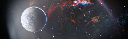 Planet earth and star over milky way background,Blue planet for wallpaper. Green planet or Globe on...