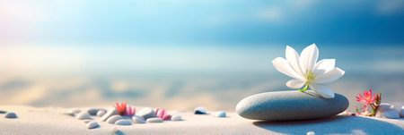 serene Zen garden with meticulously arranged pebbles and a single, elegant flower Generative AIの素材