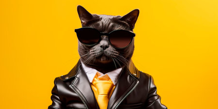 cat wearing a jacket with black sunglasses and striking a poseの素材