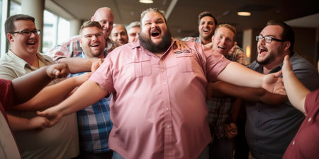 plus-size manager leading a team-building activity, promoting a positive work culture and camaraderie.の素材