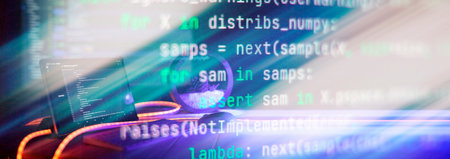 IT business.Monitor closeup of function source code. Project managers work
