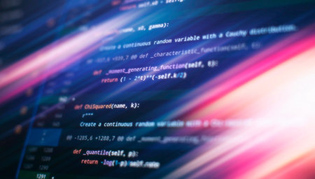 computer code with virtual screen. Programming code