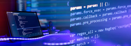 Abstract computer script code. Programming code screen of software developer. Software Programming