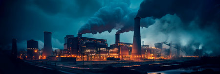 coal-fired power plant with coal conveyors, combustion chambers, and emission control equipmentの素材