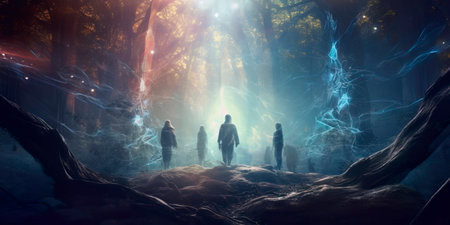 mystical beings in the forest, communicating with the stars through whispered secrets. Generative AIの素材