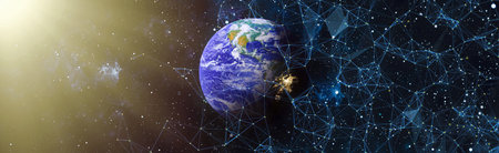 Planet earth and star over milky way background,Blue planet for wallpaper. Green planet or Globe on...