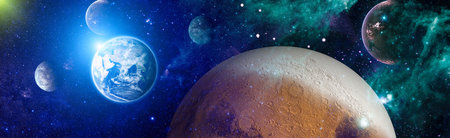 Earth and galaxy. Multicolor outer space night starry skyの写真素材