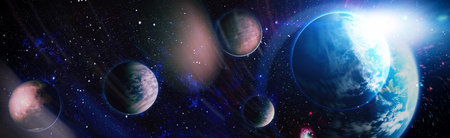 Earth and galaxy. Multicolor outer space night starry sky