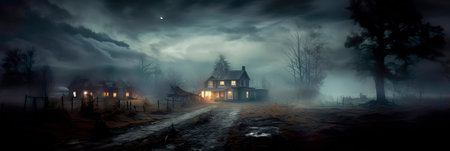 around eerie and haunted landscapes, filled with mystery and supernatural occurrences.の素材