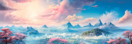 A living watercolor where colors blend and flow, forming new landscapes.の素材