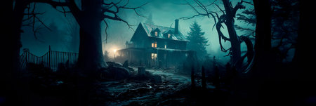 around eerie and haunted landscapes, filled with mystery and supernatural occurrences.の素材