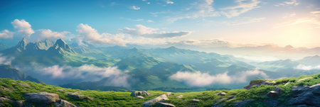 A serene mountaintop with breathtaking views and a sense of tranquility.の素材