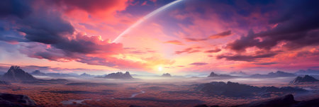 landscapes with holographic skies and illusions, where reality is often deceptive.の素材