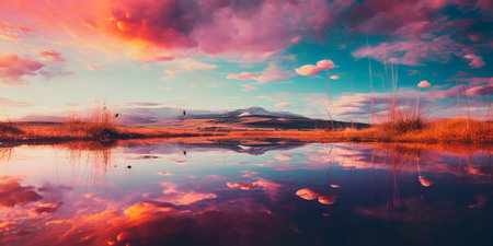 landscapes with holographic skies and illusions, where reality is often deceptive.の素材