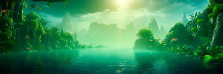 gradient background with rich shades of green, resembling a lush and tranquil oasis in the heart of nature. Generative AIの素材