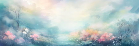 watercolor background that captures the mystical allure of an enchanted forest with soft, ethereal colors and delicate, nature-inspired motifs. Generative AIの素材