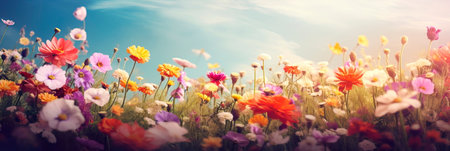 gradient background that mirrors the colors and transitions seen in a blooming garden filled with diverse and vibrant flowers. Generative AIの素材