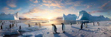 Antarctic remote places with penguins and landscapes of the icy continent, Generative AIの素材