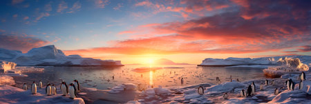 Antarctic remote places with penguins and landscapes of the icy continent, Generative AIの素材