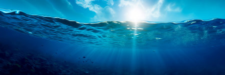 Dive into the deep blue with a gradient background that mirrors the changing hues of the ocean. Generative AIの素材