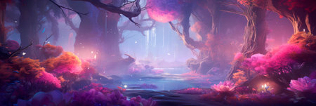 watercolor background that captures the mystical allure of an enchanted forest with soft, ethereal colors and delicate, nature-inspired motifs. Generative AIの素材