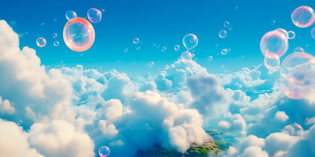 journey to the sky, where bubbles float freely amidst the clouds. Generative AIの素材
