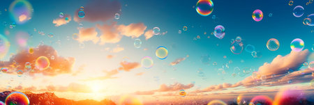elegant and soothing wallpaper featuring soap bubbles in soft pastel hues. Generative AIの素材