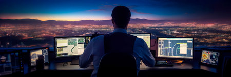 focused hands of an air traffic controller as they guide aircraft on the runway and in the sky. Generative AIの素材