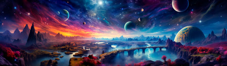 astronaut's dream world with planets, floating constellations. Generative AIの素材