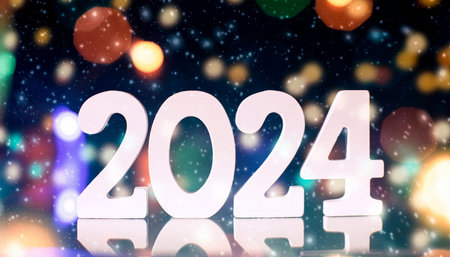 New Year's Eve 2024 Celebration Background.Christmas lights bokeh background. Holiday postcard. Happy New Yearの写真素材
