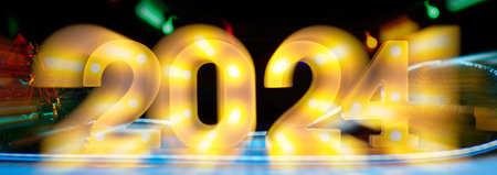 Merry Christmas and happy new year concept, Banner.Happy New Year 2024. A symbol from the number 2024の写真素材