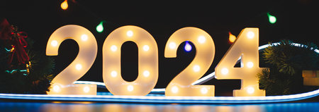 Merry Christmas and happy new year concept, Banner.Happy New Year 2024. A symbol from the number 2024の写真素材