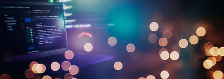 IT specialist workplace. Computer code data. Project managersの写真素材