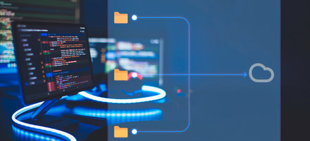 Digital technology industry concept development of programming and coding technologies.