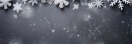 Minimalistic top view Christmas tree pieces, snowflake winter background with space. Generative AIの素材