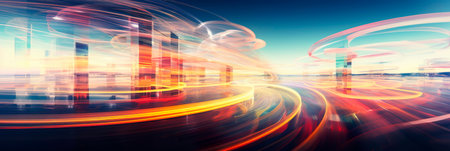 rushing light particles, light speed concept. Generative AIの素材