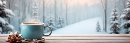 cozy winter coffee scene with copy space. Generative AIの素材