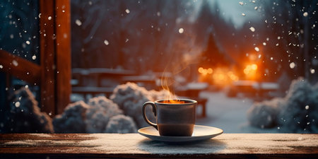 cozy winter coffee scene with copy space. Generative AIの素材