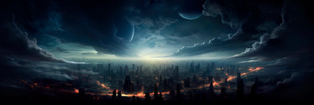 A cosmic perspective that highlights the Earth's luminous urban areas against the backdrop of the dark cosmos, with delicate clouds floating nearby. Generative AIの素材