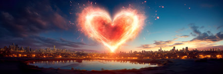 Heart-Shaped Fireworks: A fireworks display in the shape of a heart lighting up the night sky. Generative AIの素材