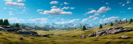Quiet mountain plateaus with expansive vistas, clear skies, and rocky outcrops. Generative AIの素材