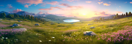 Idyllic meadows with wildflowers, soft grass, and a sense of openness. Generative AIの素材