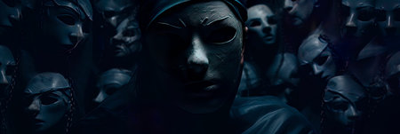 Masked Vulnerability: A concept that delves into the idea of masking one's vulnerability and true feelings in order to cope with mental health challenges. Generative AIの素材