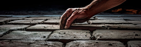 worker laying paving slabs, responsible for a beautiful road and path. Generative AIの素材