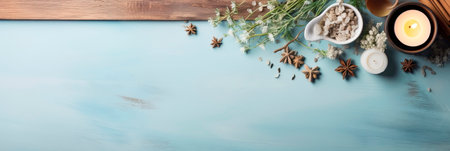 A wellness-themed background with a top view and space for self-care resolutions and well-being goals. Generative AIの素材